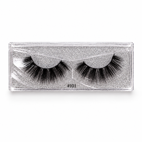 Carlie #101 lashes in silver case on white background, standalone product image