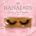 Ranai #075 lashes in gold-glitter case on blush pink Diva's Love Cosmetics graphic