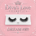 Dream #107 lashes on blush pink with silver Diva's Love Cosmetics lettering