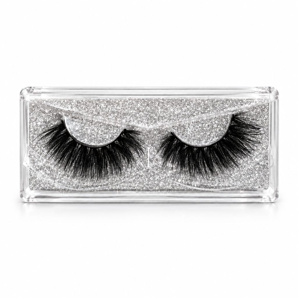 Chloie #109 lashes in silver case on white background, standalone product image